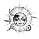 small half moon and sun with no shadows black and white tattoo design idea
