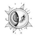 small half moon and sun, black and white tattoo design idea