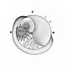 small half moon and sun, black and white tattoo design idea