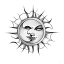 small half moon and sun, black and white tattoo design idea