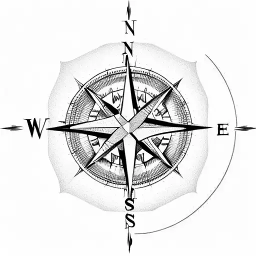 compass motive with mountains and trees on the background tattoo design idea