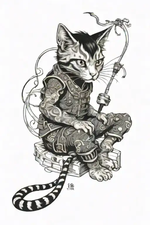 Cat electrician video game in Warhammer style tattoo design idea