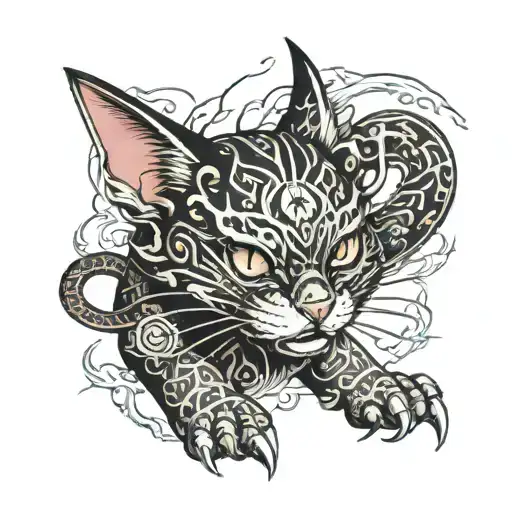 electric cat video gamer Warhammer style tattoo design idea