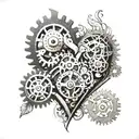 A mechanical heart with intricate gears and music notes intertwined tattoo design idea