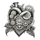 A mechanical heart with intricate gears and music notes intertwined tattoo design idea
