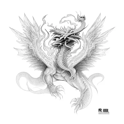 R.F Kuang, The Burning God, Phoenix fights dragon, black and white, brushstroke tattoo design idea