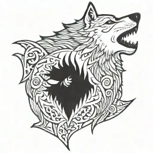 Nordic, heavy metal, wolf tattoo design idea