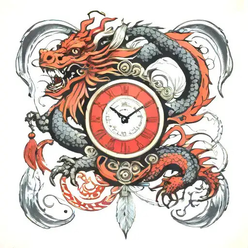 Roman numeral clock  Chinese dragon red  Clouds  1938 Dream catcher  tattoo design idea