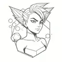 A geometric minimalist design incorporating elements of Vegeta, Bulma, capsules, and dragonballs tattoo design idea