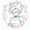 A geometric minimalist design incorporating elements of Vegeta, Bulma, capsules, and dragonballs tattoo design idea