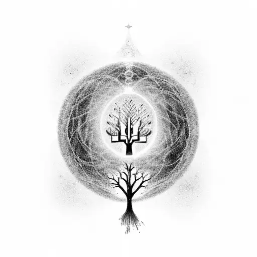 Tree of Life leading into galaxy that uses new James watt telescope images as inspiration tattoo design idea