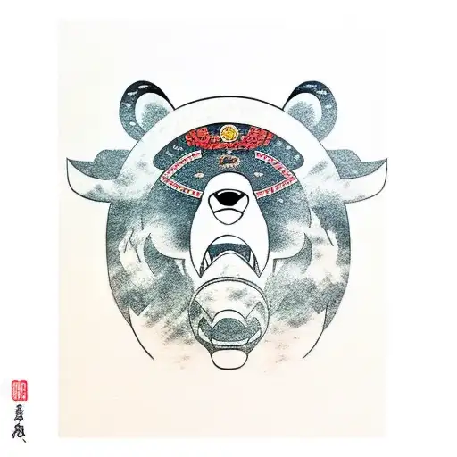 bear in ox samurai costume tattoo design idea