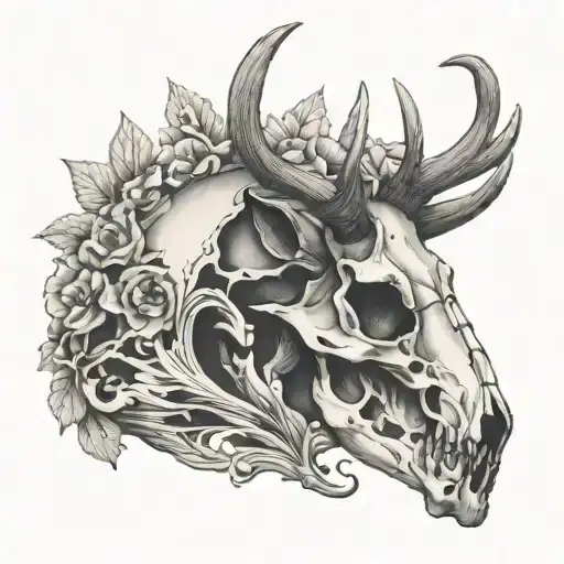 Deer Skull, side profile holding tattoo design idea