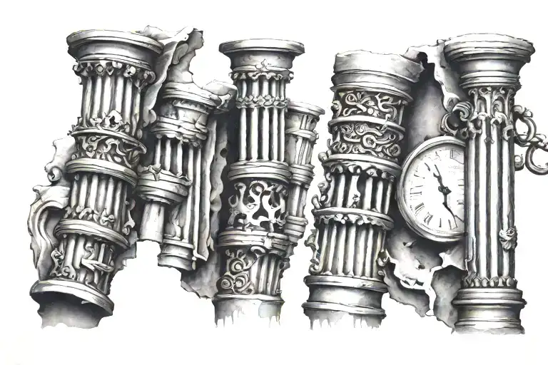 roman pillars around the wrist and the pillars are falling apart one by one tattoo design idea