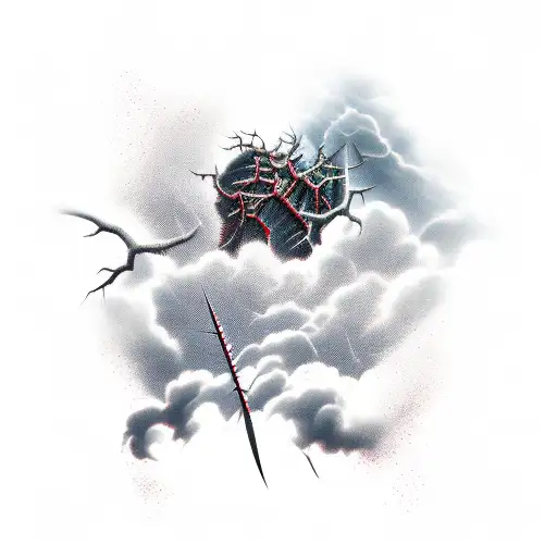 storm clouds background, thorns, swords tattoo design idea