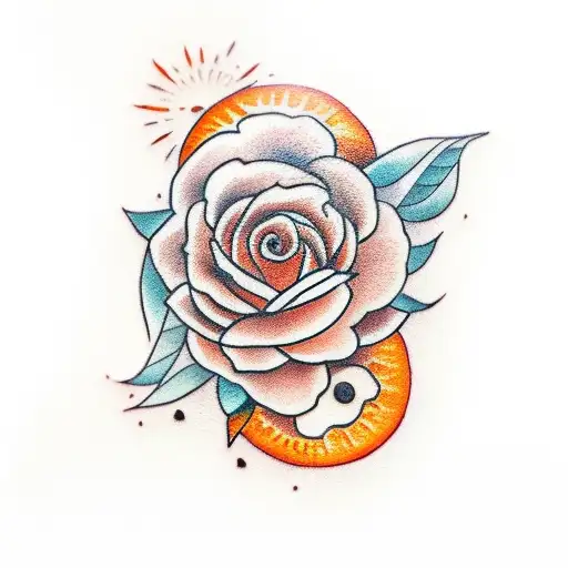 une orange avec 3 petites fleurs d'orangés tattoo design idea