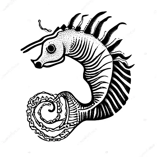 sea horse in shore with African tribal paterns tattoo design idea