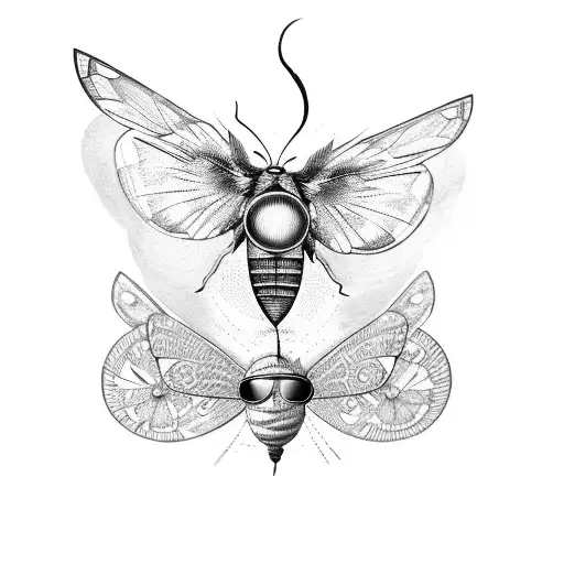 A pair of aviator sunglasses with moth wings, symbolizing the love for both flying and literature tattoo design idea