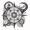 moral compass with nautical theme tattoo design idea