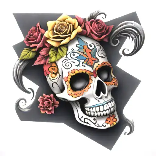 sugar skull chevron 3d tattoo design idea