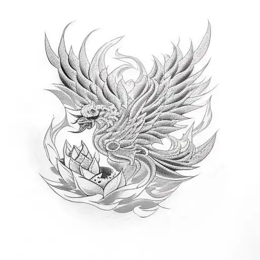 Lotus petals forming the shape of a phoenix in a sketch style tattoo design idea