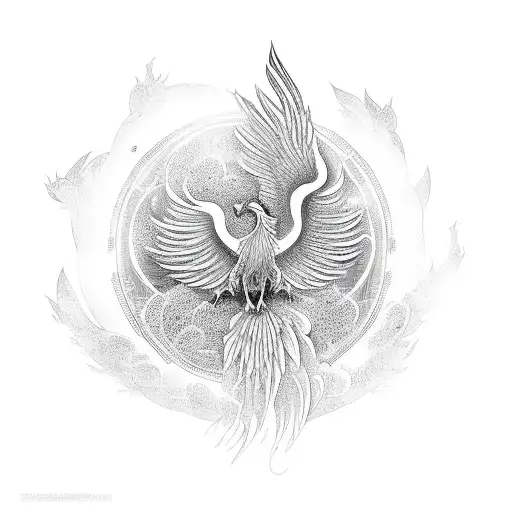 A phoenix made of lotus petals soaring into the sky tattoo design idea