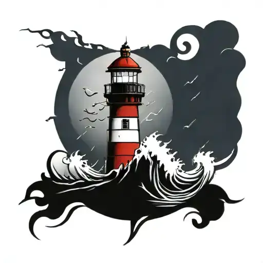 Lighthouse stormy condition tattoo design idea