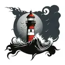 Lighthouse stormy condition tattoo design idea