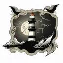 Lighthouse stormy condition tattoo design idea