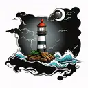 Lighthouse stormy condition tattoo design idea