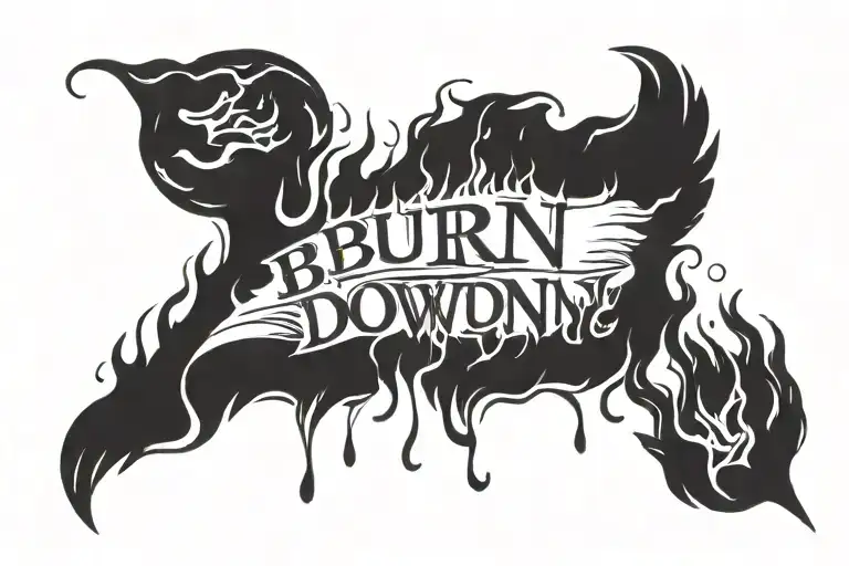 text only saying burn it down on fire with a blackbird tattoo design idea