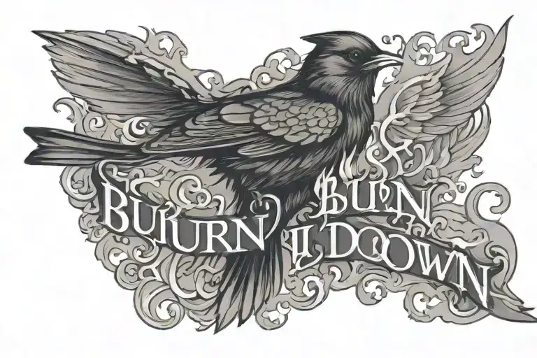 text only saying burn it down on fire with a blackbird tattoo design idea