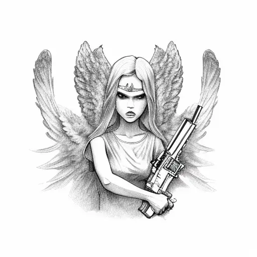 Tatouage de Ange avec un Ak-47