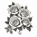 realistic roses with some leaf and three names that are olivia, valeria and mencia tattoo design idea