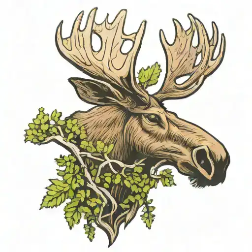 moose antlers with moss  tattoo design idea