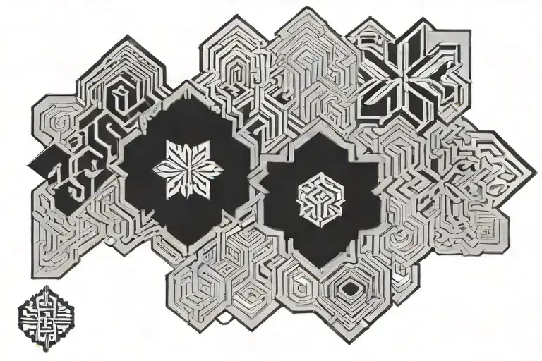 traditional Kumiko turning into wood grain  tattoo design idea