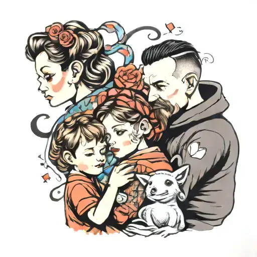 A father's love for his two children, a girl and a boy tattoo design idea