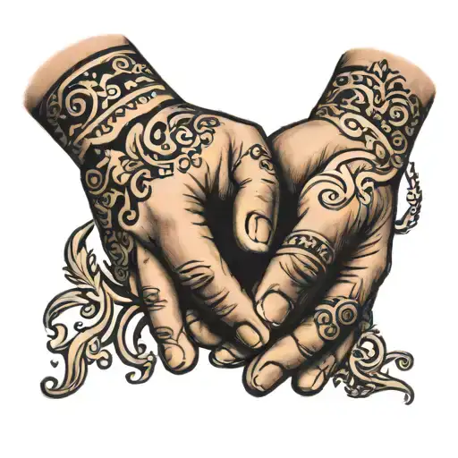 The meaning of the tattoo is love for children. Older daughter, younger son. The motif of a strong male hand holding children's hands tattoo design idea
