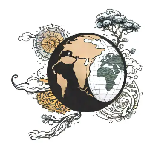 earth globe made of two thumb prints with halo above earth  tattoo design idea