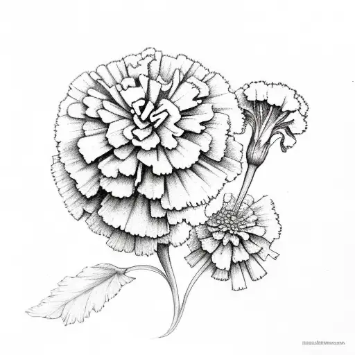 marigolds with carnations with violets tattoo design idea