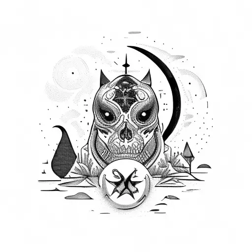 reloj de arena en un bosque oscuro y con una luna en forma de ojo tattoo design idea