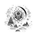 reloj de arena en un bosque oscuro y con una luna en forma de ojo tattoo design idea