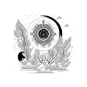 reloj de arena en un bosque oscuro y con una luna en forma de ojo tattoo design idea