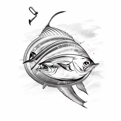 tuna fishing, broken reel, 6 friends tattoo design idea