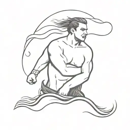 seaman fighting the waves crashing in the background tattoo design idea
