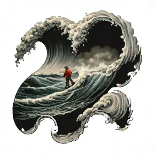 seaman sailing towards a huge wave  tattoo design idea