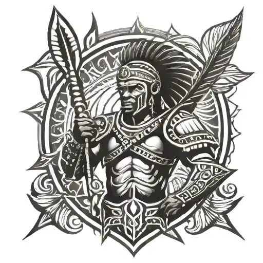 kikuyu tribe inspired tattoo depicting an african warrior preparing for war holding a spear and shield tattoo design idea