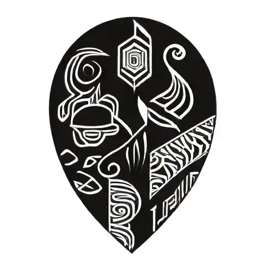 african geometric tribal inspired pattern incorporating elements of fire, air , water and earth tattoo design idea