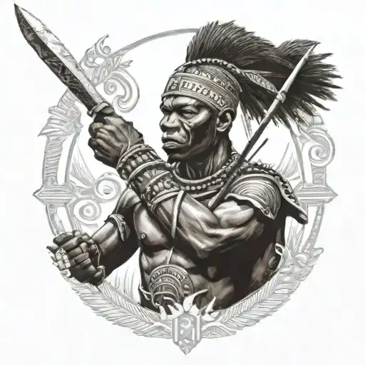 kikuyu tribe inspired tattoo depicting an african warrior preparing for war holding a spear and shield tattoo design idea