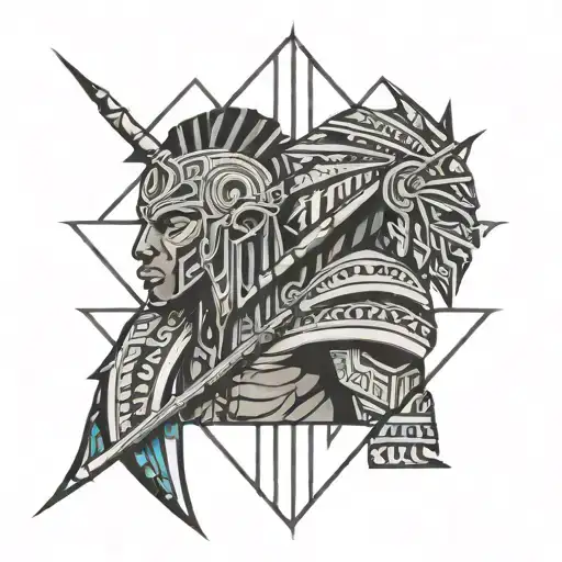 kikuyu tribe inspired tattoo depicting an african warrior preparing for war holding a spear and shield tattoo design idea